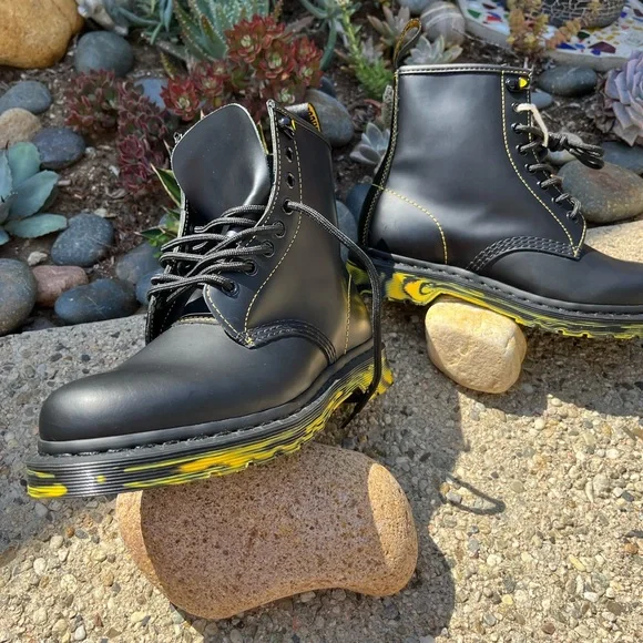 Dr. Martens Smooth Black Leather 1460 Marbled Sole Boots - Picture 8 of 16